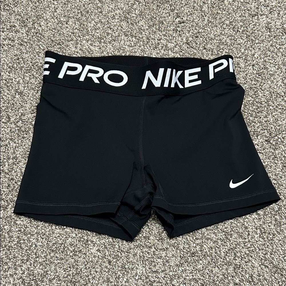 Nike Pro Womens Black Athletic Shorts with White Logo